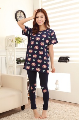 【2014春夏新款糖果色睡衣 愛心卡通短袖睡衣套裝女睡衣 日系家居服】價格,廠家,圖片,家居服、睡衣、浴袍,汕頭市潮陽區銅盂艾妮服裝廠-